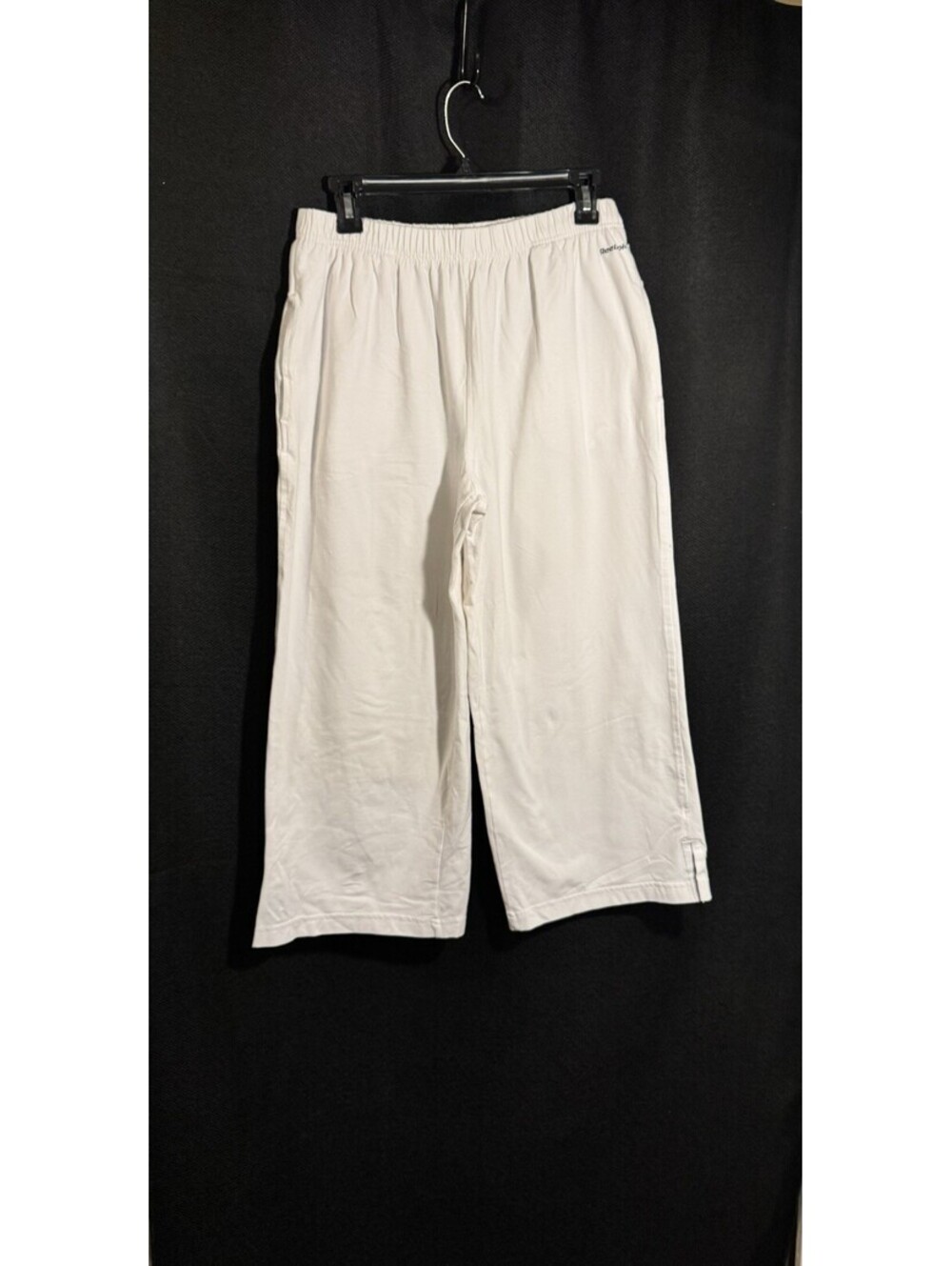 Vintage Reebok Womens L White Cropped Lounge Pants Capris Relaxed Fit Y2K